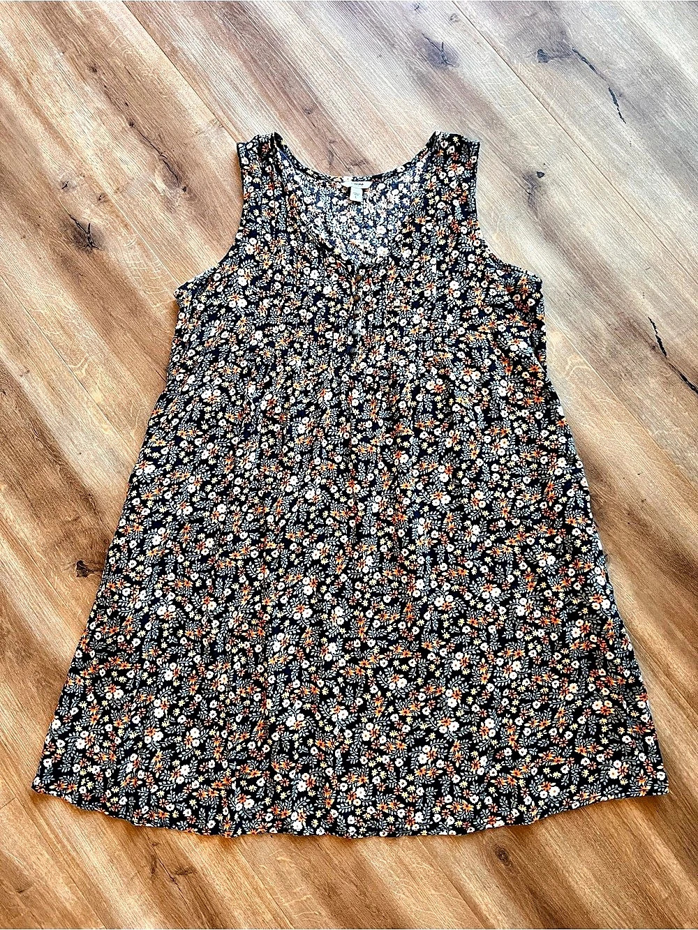 Sonoma Size L Navy Blue Floral Mini Sun Dress